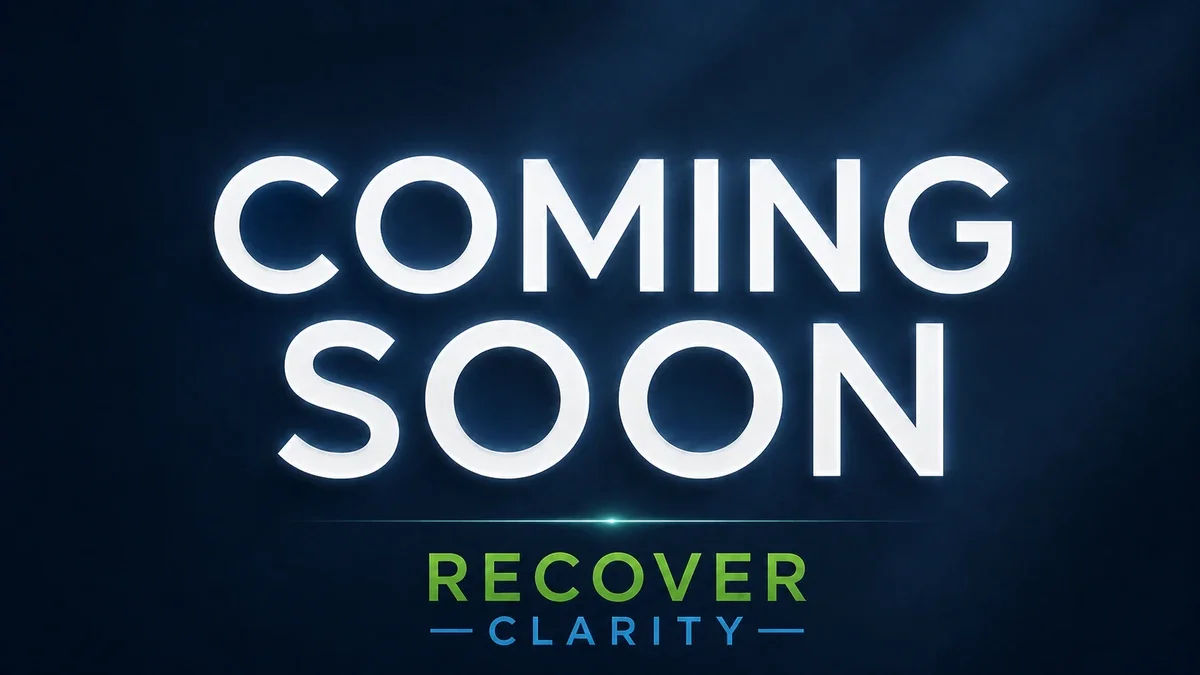 Coming soon announcement for Recover Clarity addiction education and training courses.