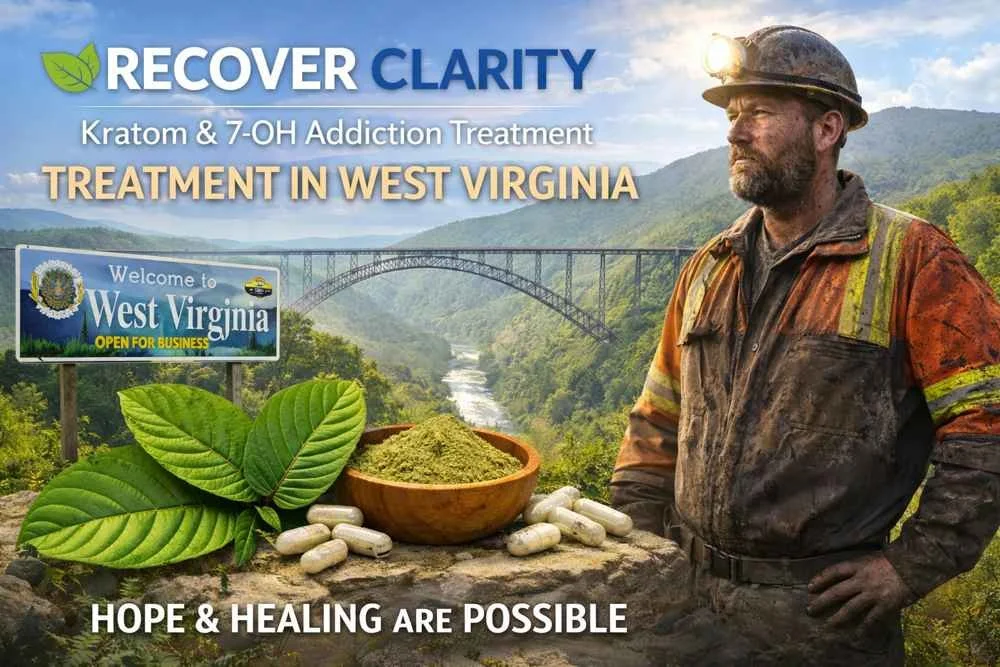 Coal miner standing in the mountains of West Virginia representing hope and recovery through Recover Clarity’s kratom and 7-OH addiction treatment services.