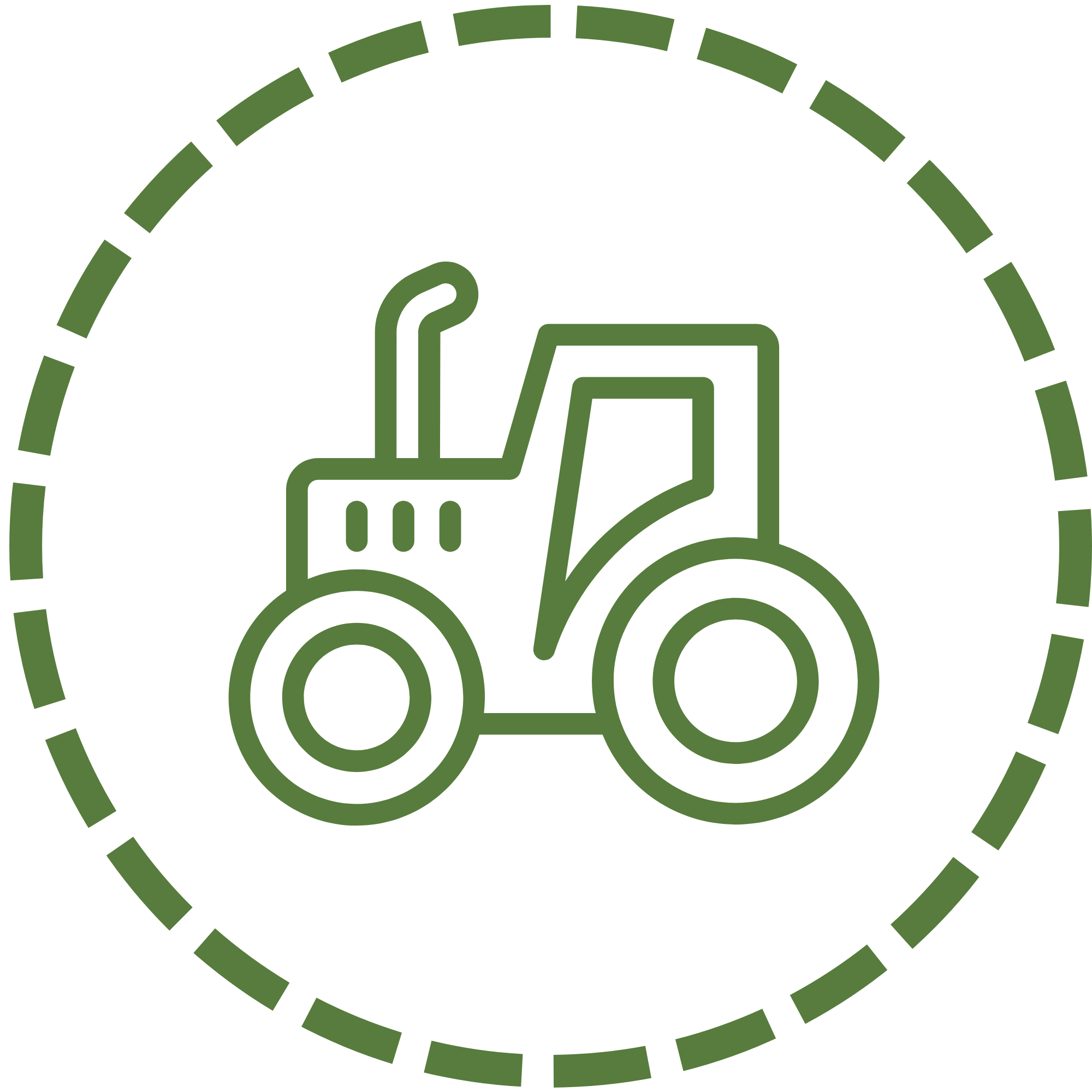 A simple illustration of a tractor surrounded by a dotted line.