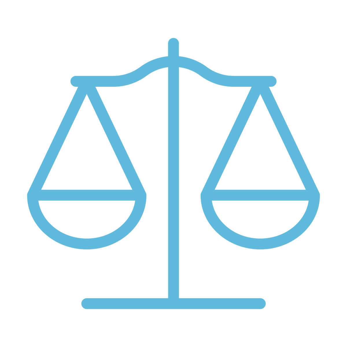 Line drawing of a balanced scale symbol, often representing justice or law.