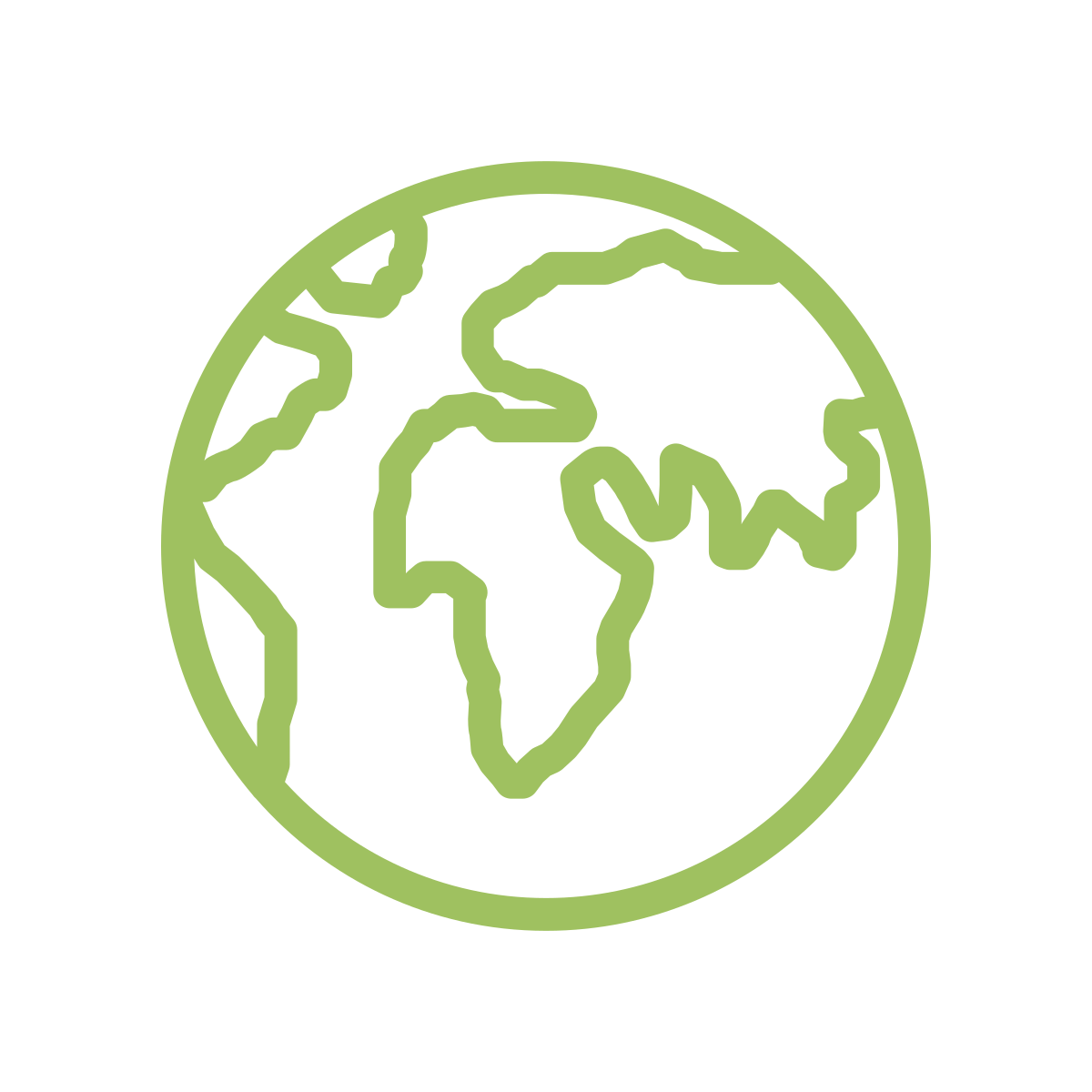 Line drawing of an outline of a globe.