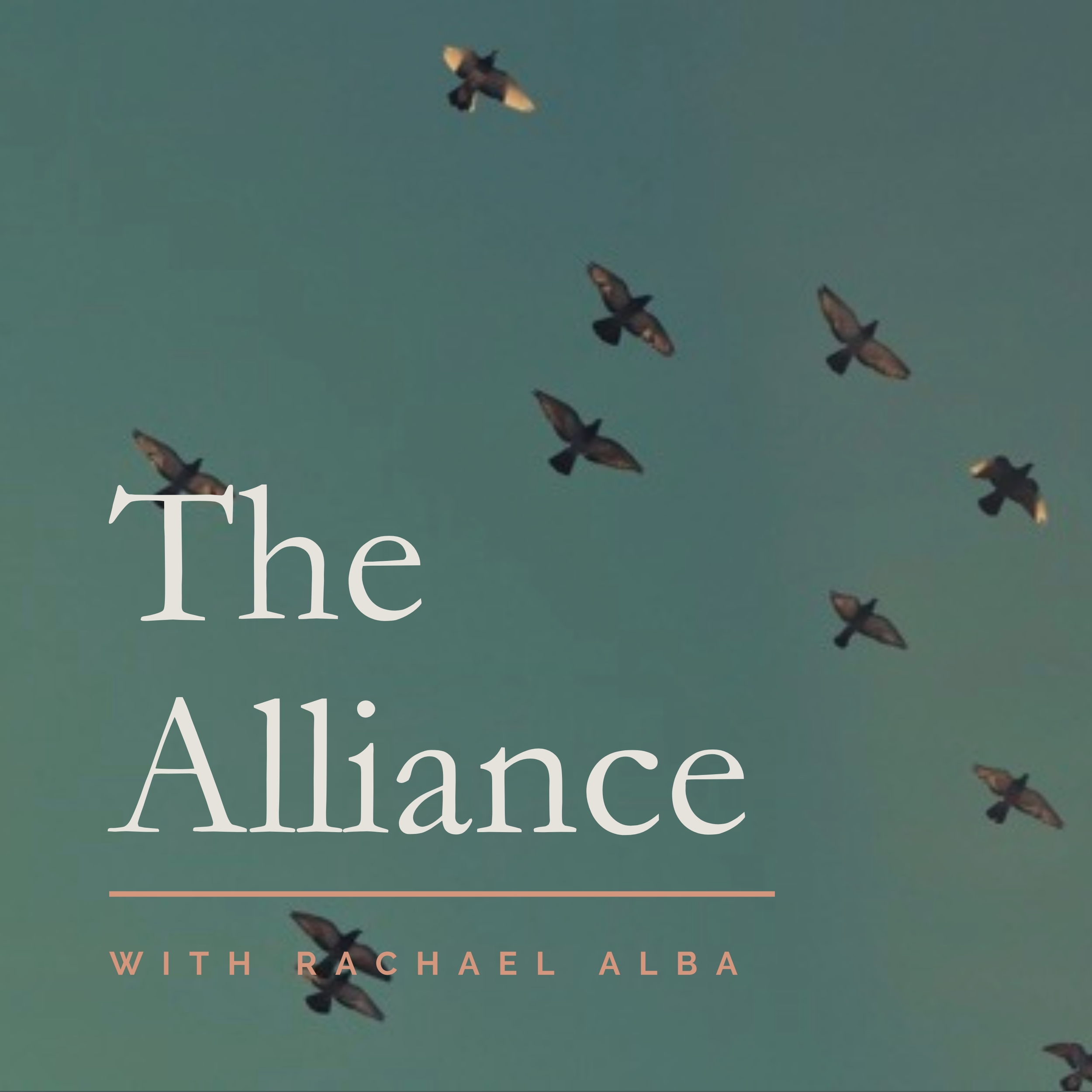 Cover of a book titled 'The Silence' by Rachael Alba, featuring a green background with a flock of birds flying overhead.