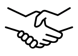Line drawing of a handshake between two people.