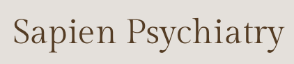 Text that reads 'Sapien Psychiatry' in brown font on a light background.