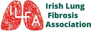 Logo of the Irish Lung Fibrosis Association featuring stylized red lungs and green text