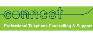 Green banner with the word 'Connect' and the subtitle 'Professional Telephone Counselling & Support'