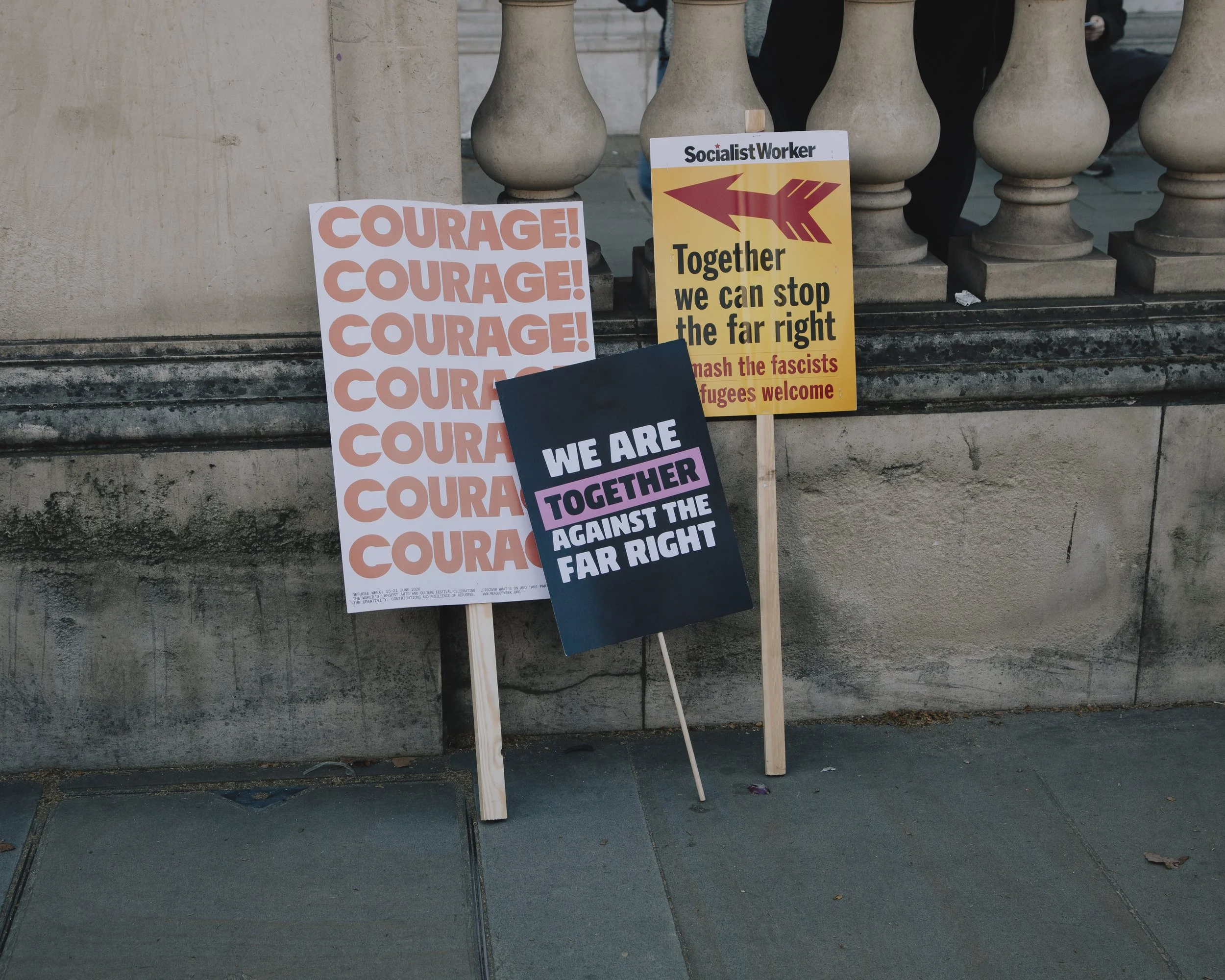 Placards. Together Against the Far-Right Demonstration, London, UK.