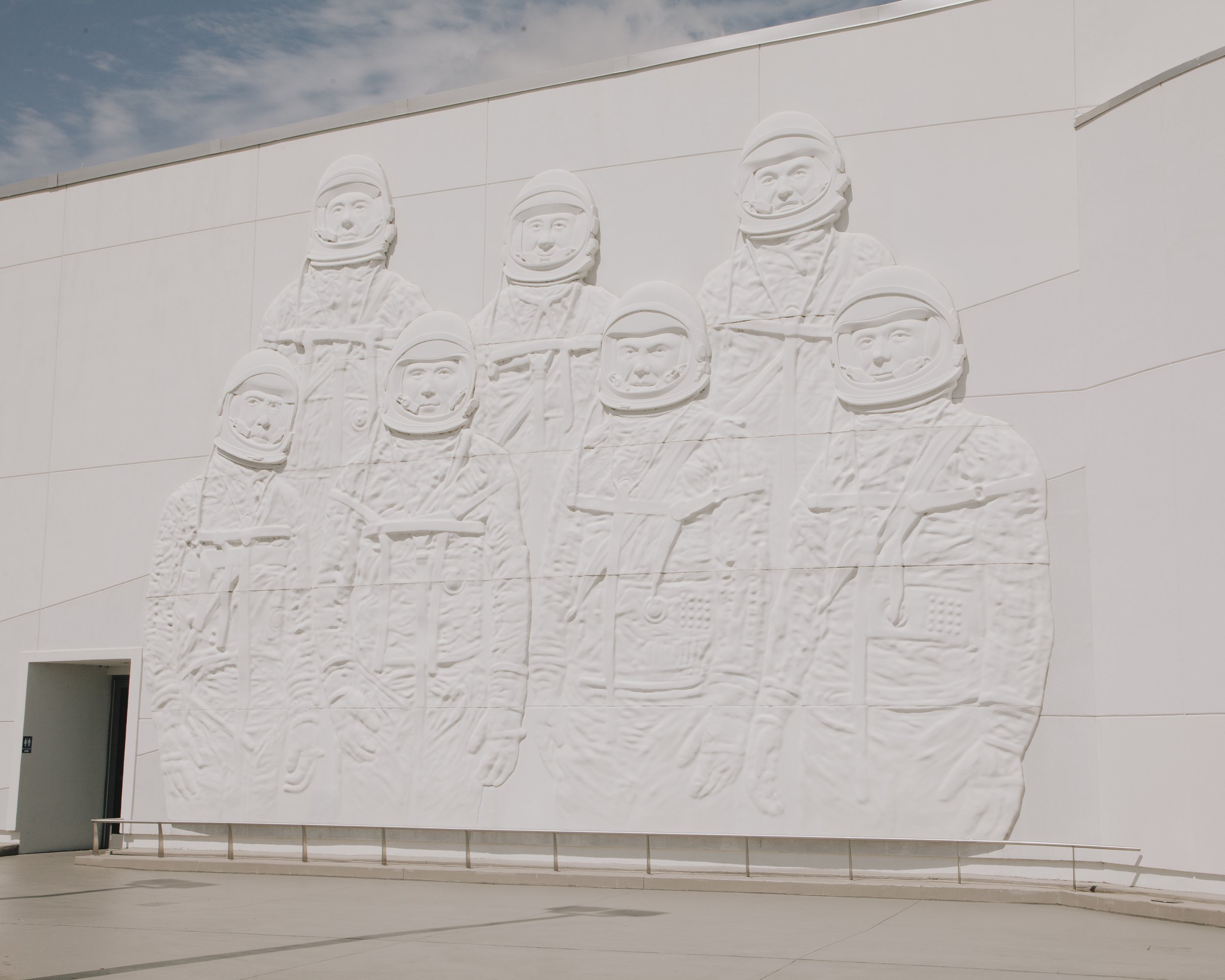 Relief of the Mercury Seven (The first US astronauts). Kennedy Space Centre, Brevard County, Cape Canaveral, Florida.