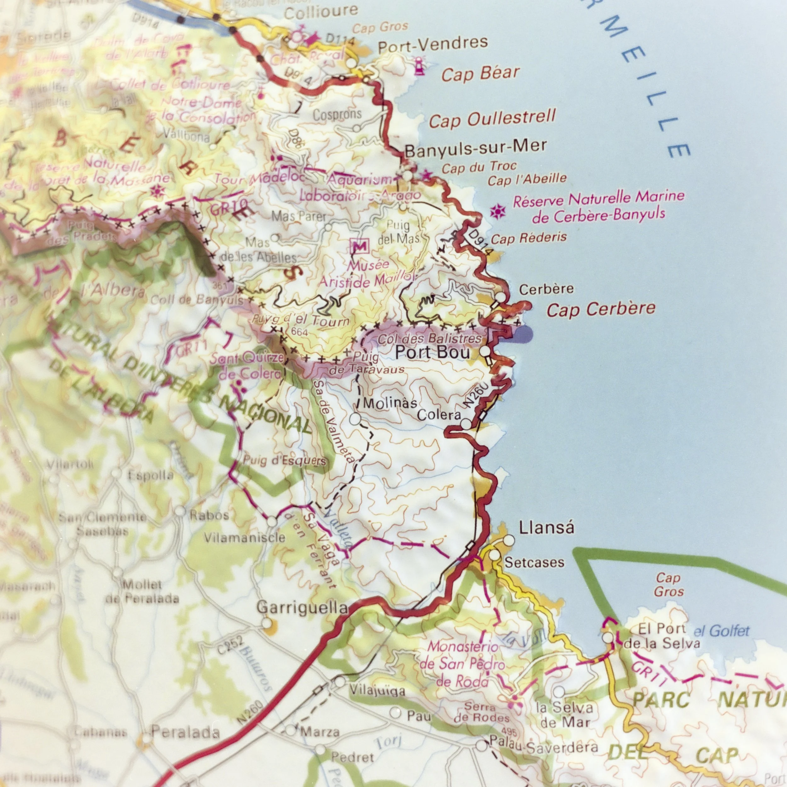 Map of the Pyrenees. Banyuls-Sur-Mer, France.