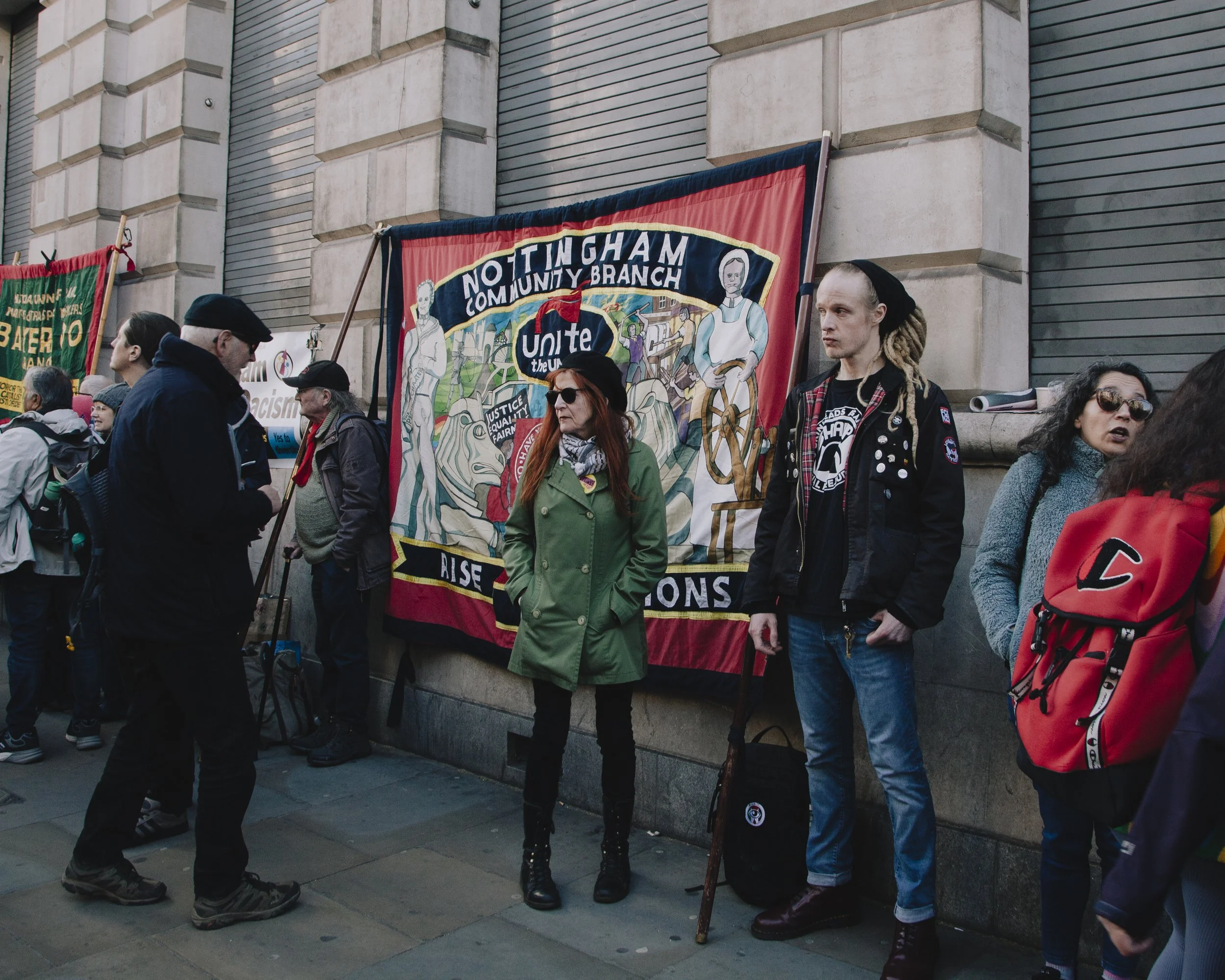 Unite (Nottingham Community Branch) Union Members. Together Against the Far-Right Demonstration, London, UK.