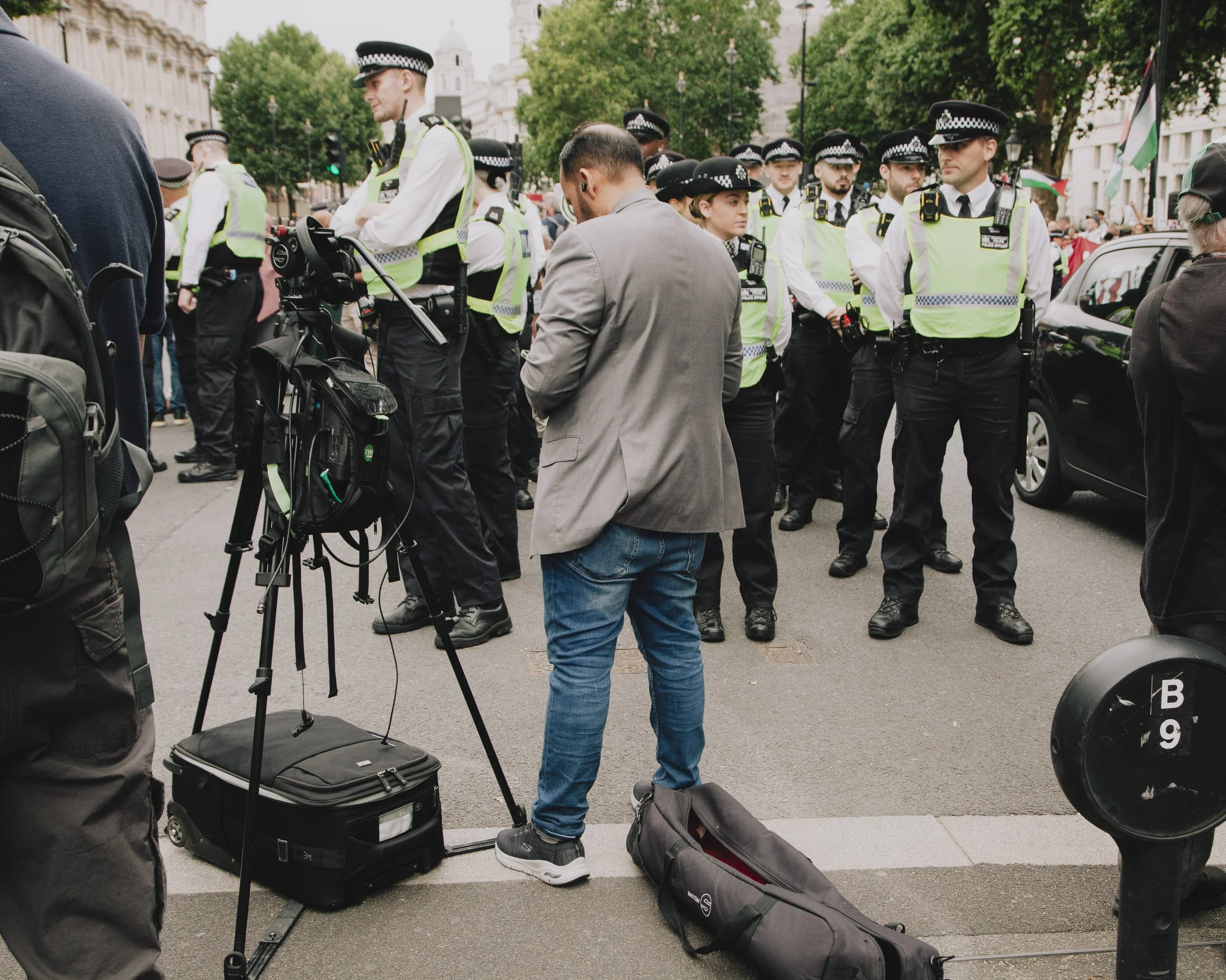 Reporter. Pro-Palestine Demonstration, London, UK.