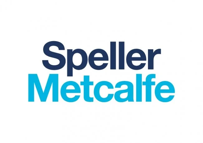 Logo with the words 'Speller Metcalfe' in bold, with 'Speller' in dark blue and 'Metcalfe' in light blue.
