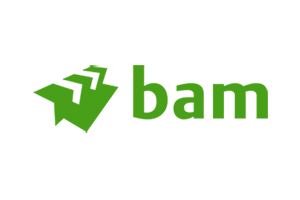 BAM logo with green geometric shapes and the word 'bam' in green letters.