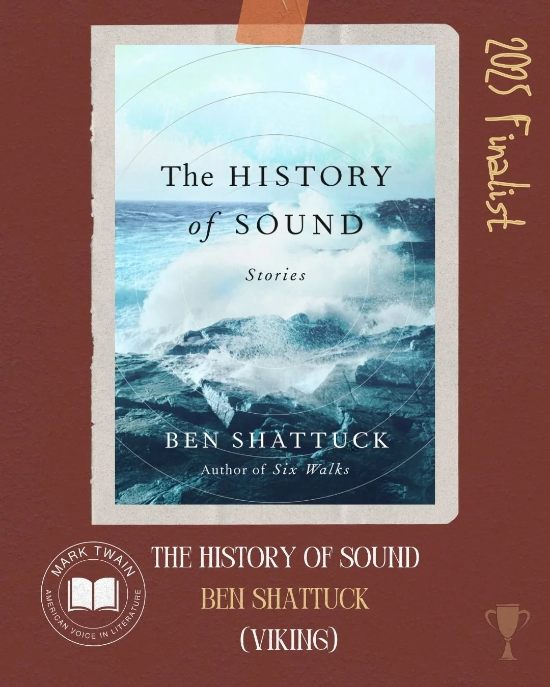 Book cover titled 'The History of Sound' by Ben Shattuck with a background image of ocean waves crashing against rocks.