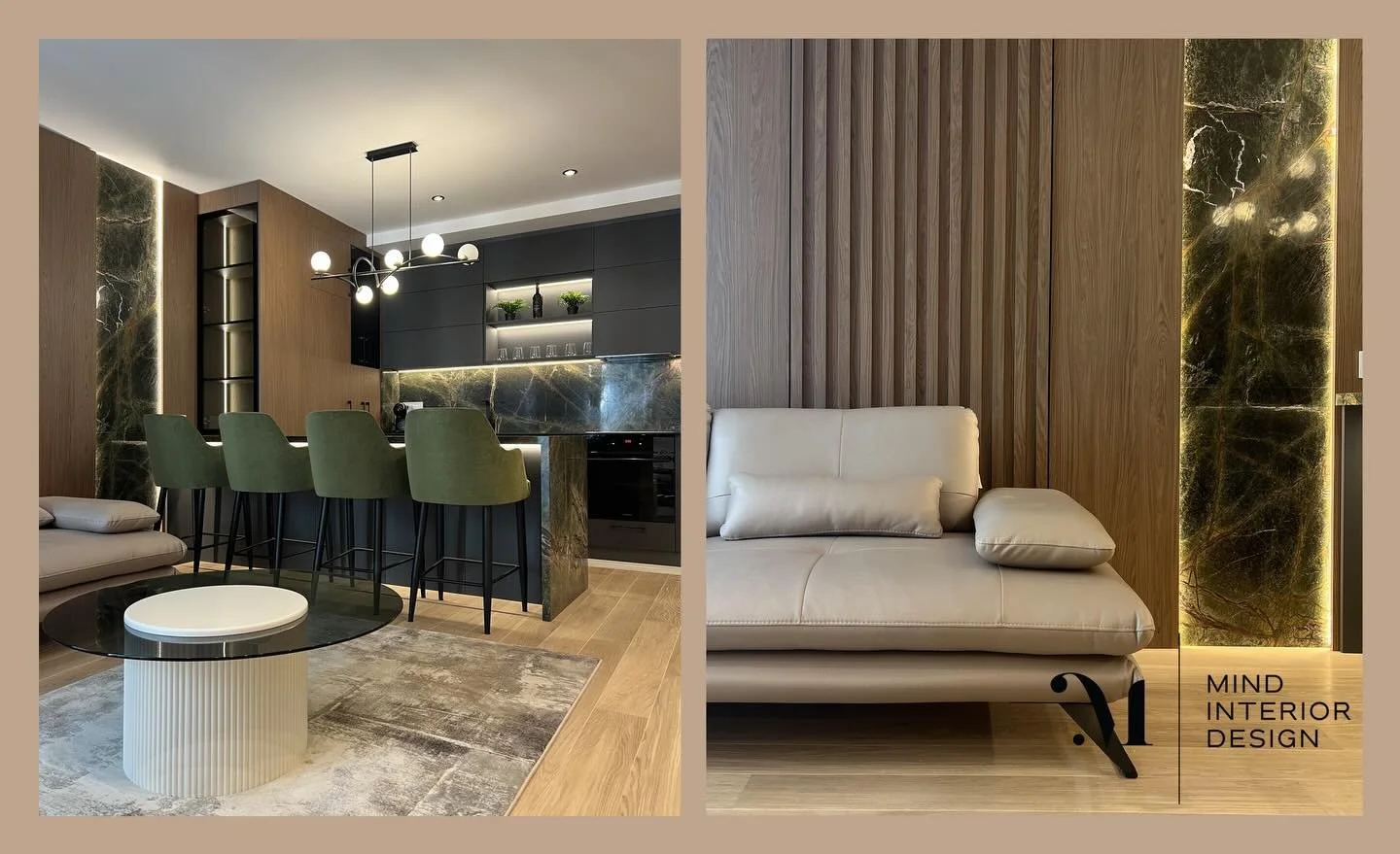 Let me introduce you to this luxury apartment inspired by masculine energy, natural palette colors and timeless sophistication / Open space concept 
*
For more details visit our website / Link in bio
*
*
#interiordesignlover #dizajnenterijera #greenm