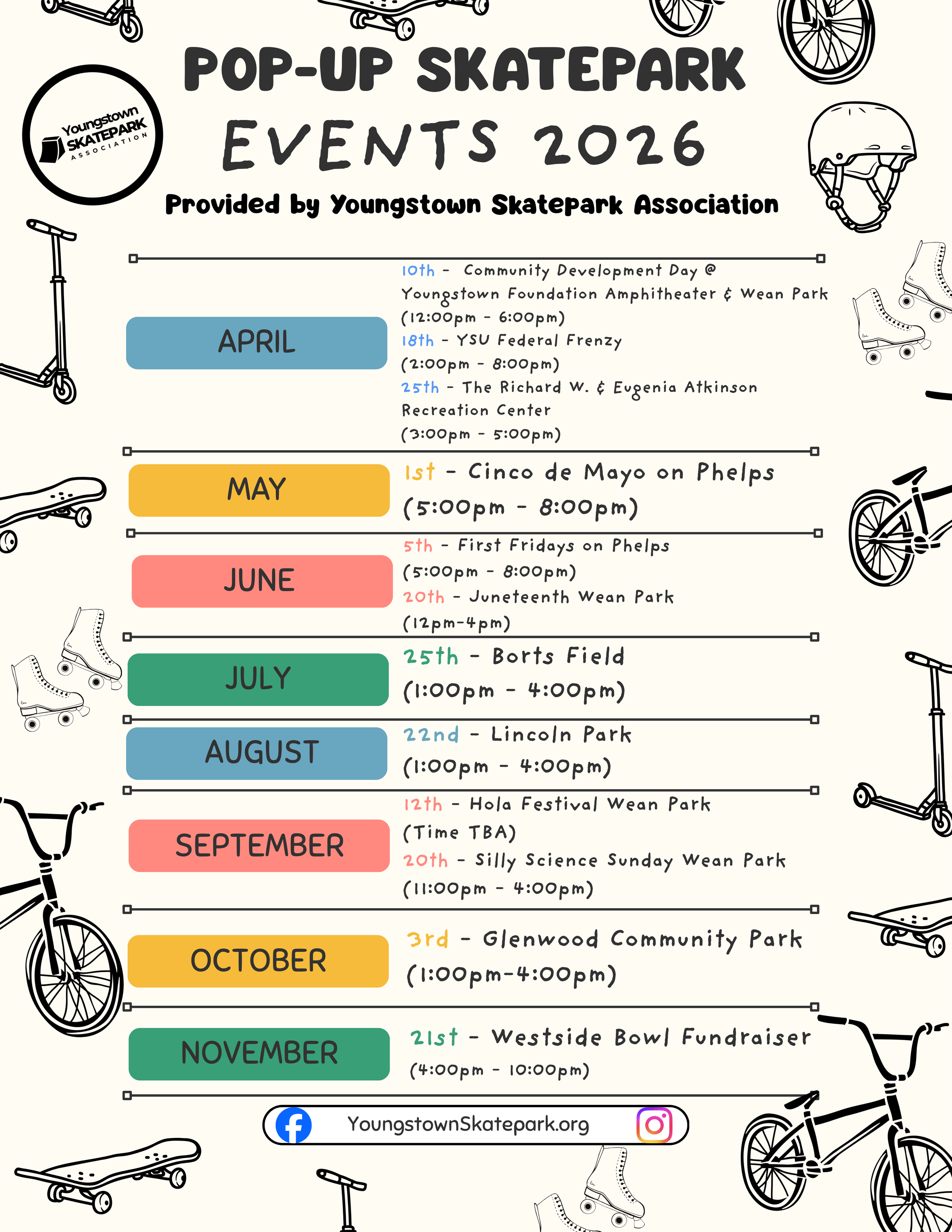 YSA Pop-Up Skatepark at Youngstown Community Development Day at Wean Park - All Ages - Free Admission