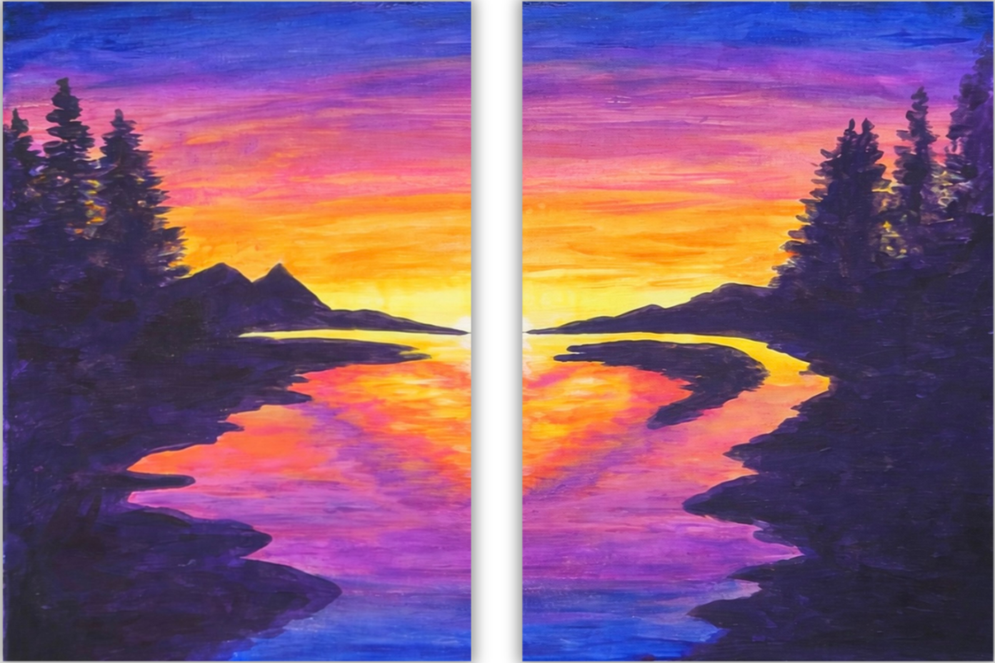 Double Canvas Heart Sunset