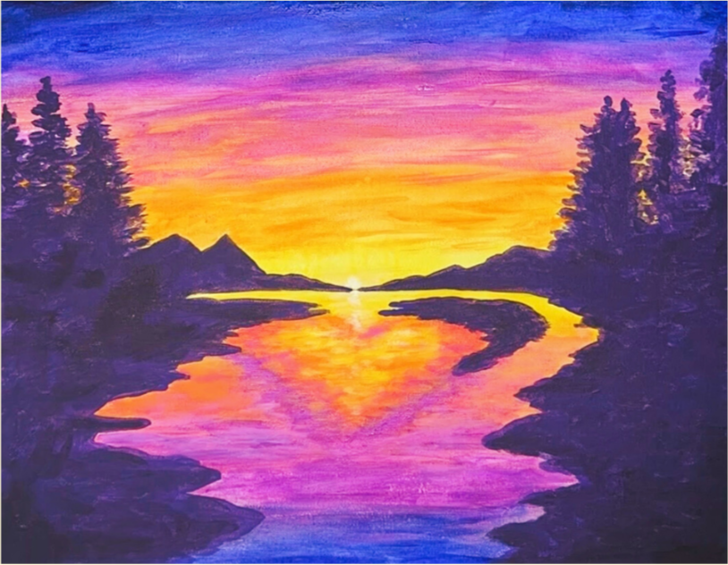 Single Canvas Heart Sunset