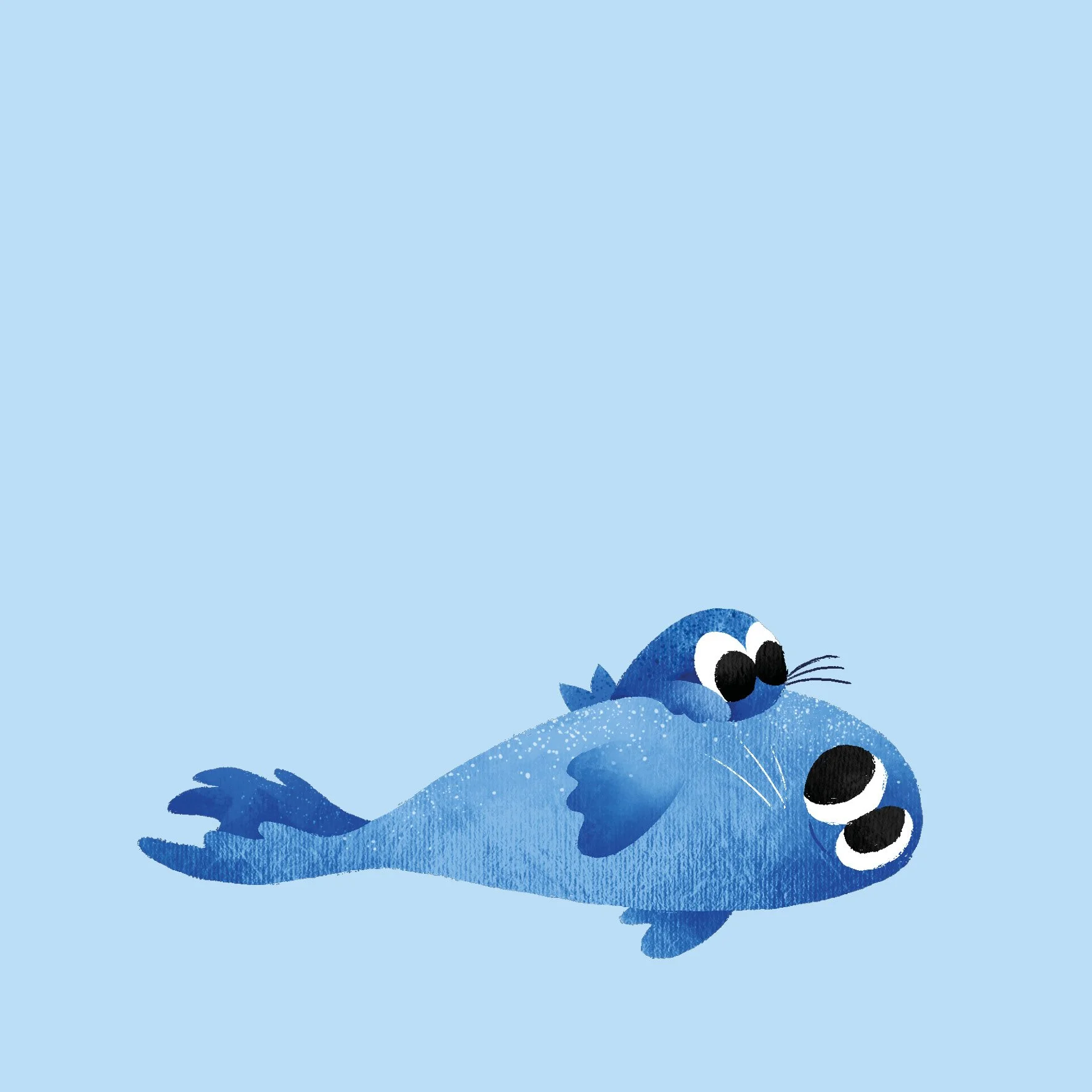 Blå illustration med en sæl og sin babysæl fra babyshower-bogen