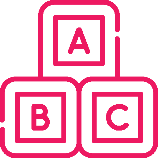 Pink babyshower-ikoner med fest og baby-motiver, der illustrerer bogens indhold