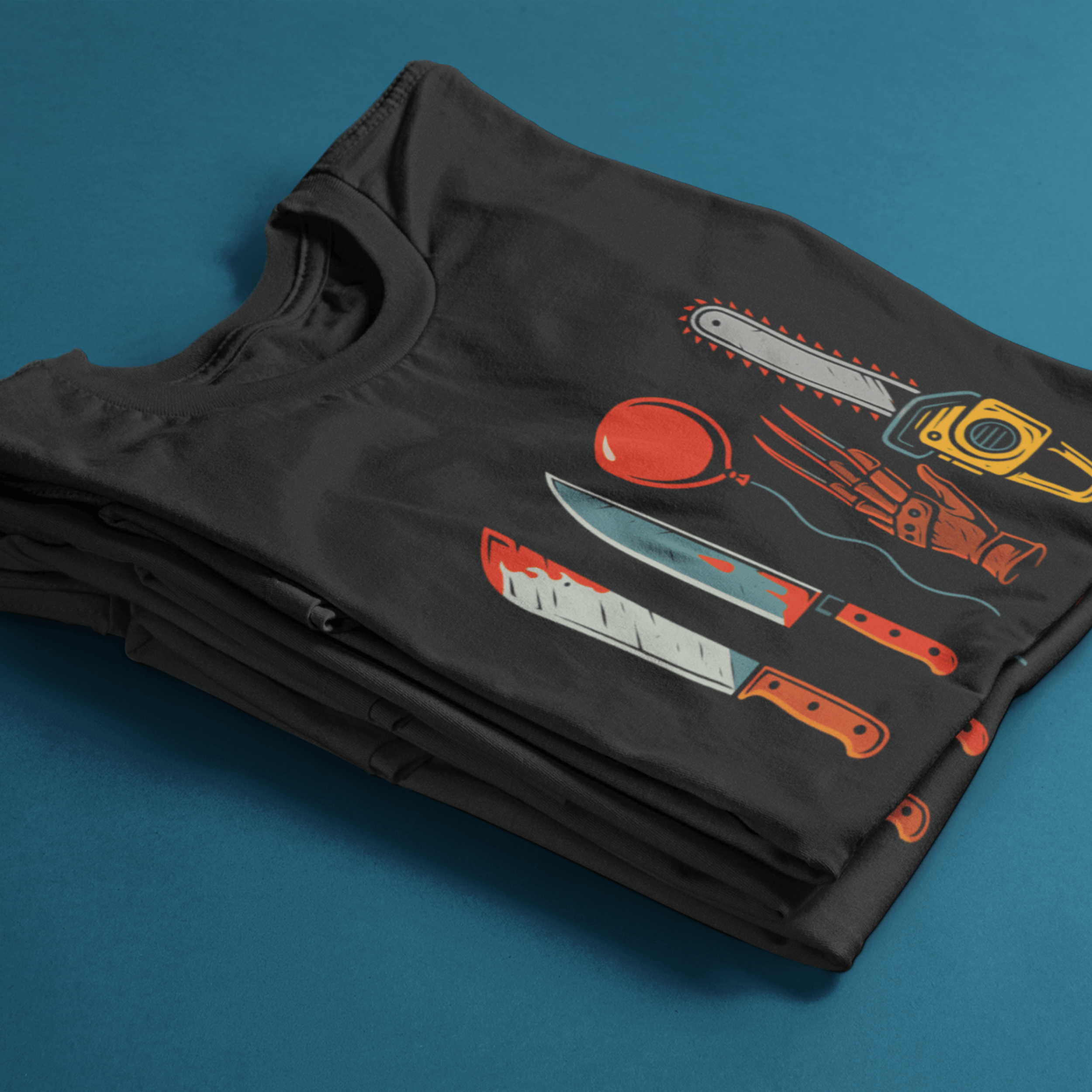 folded Horror movie villain weapons tshirt