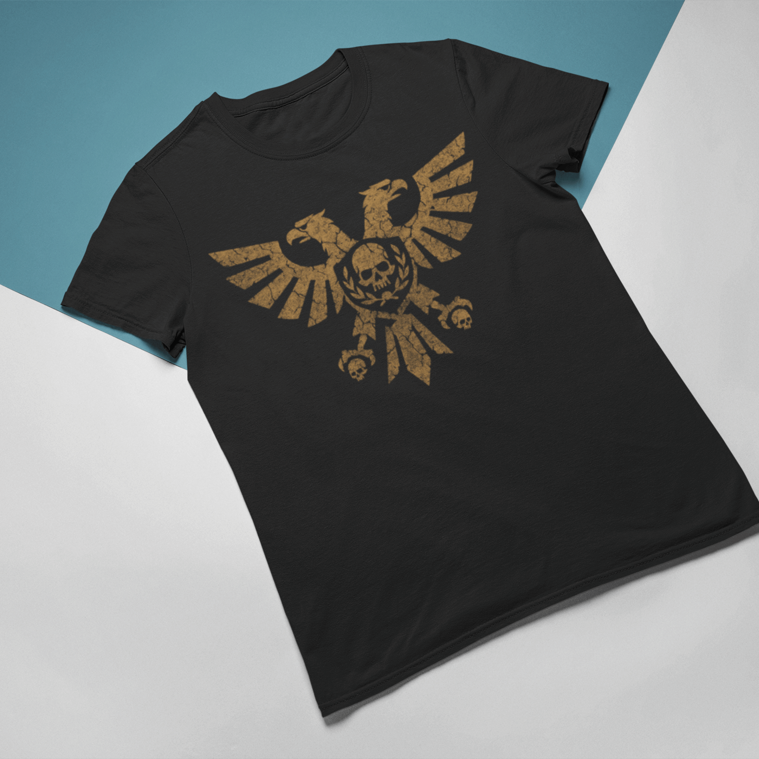 flat Warhammer 40k tshirt with gold aquila symbol in gold