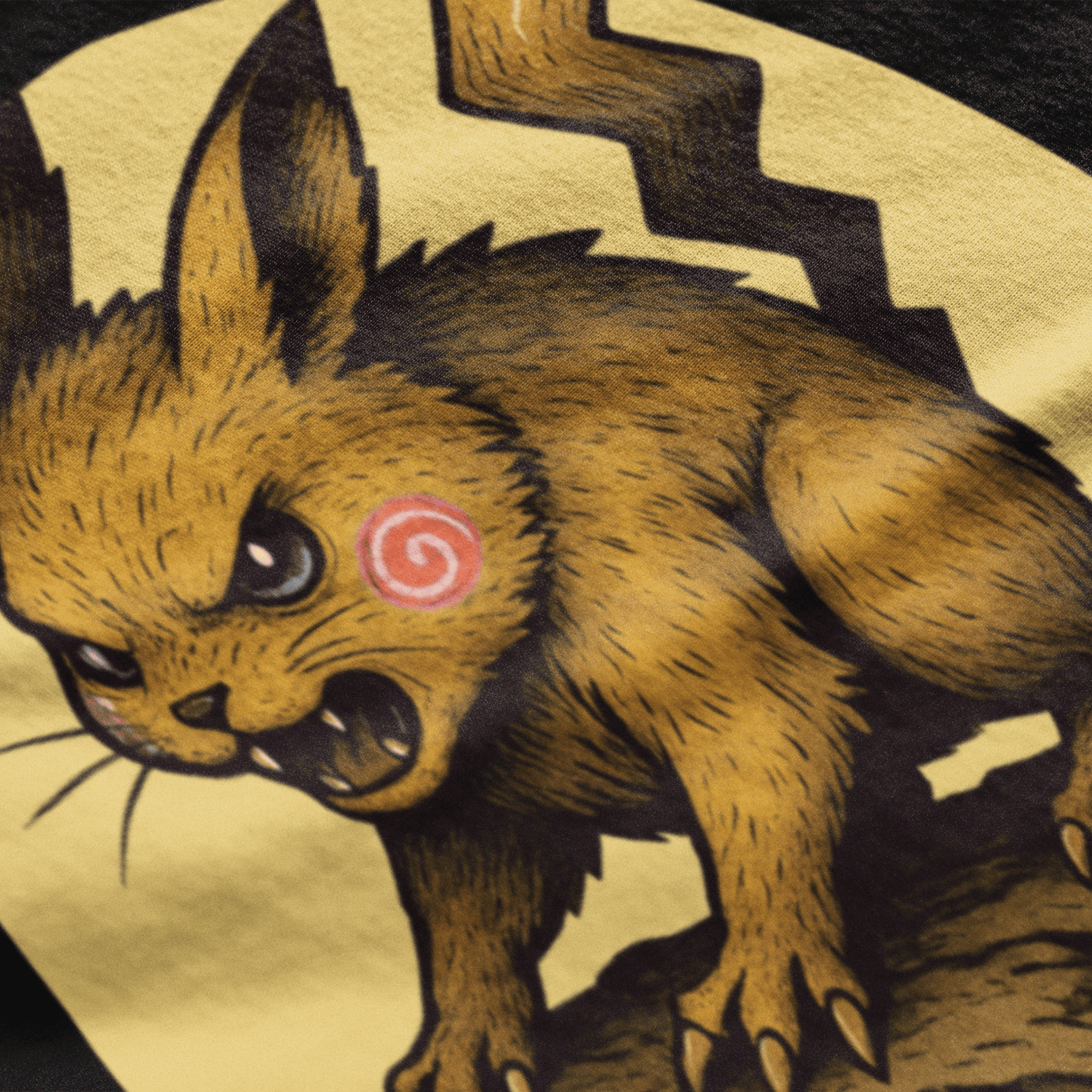 close up of Pokemon t-shirt with fantasy Pikachu creature