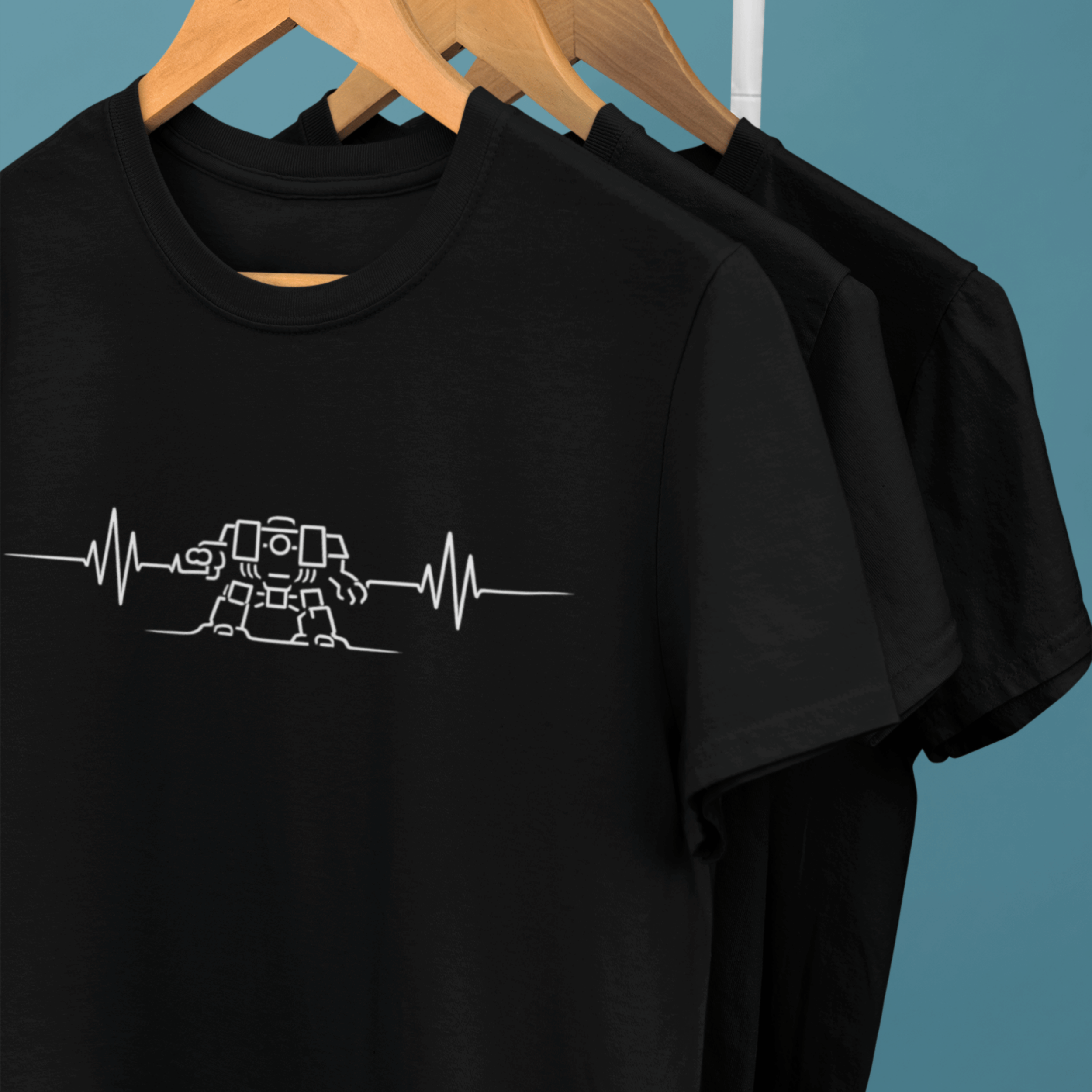 clothes rack of Funny warhammer t-shirts with dreadnought pulse for wargamers who live and breathe 40K