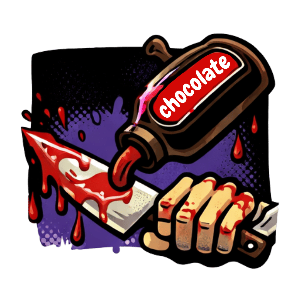 Chcolate syrup being poured on a horror movie knife prop