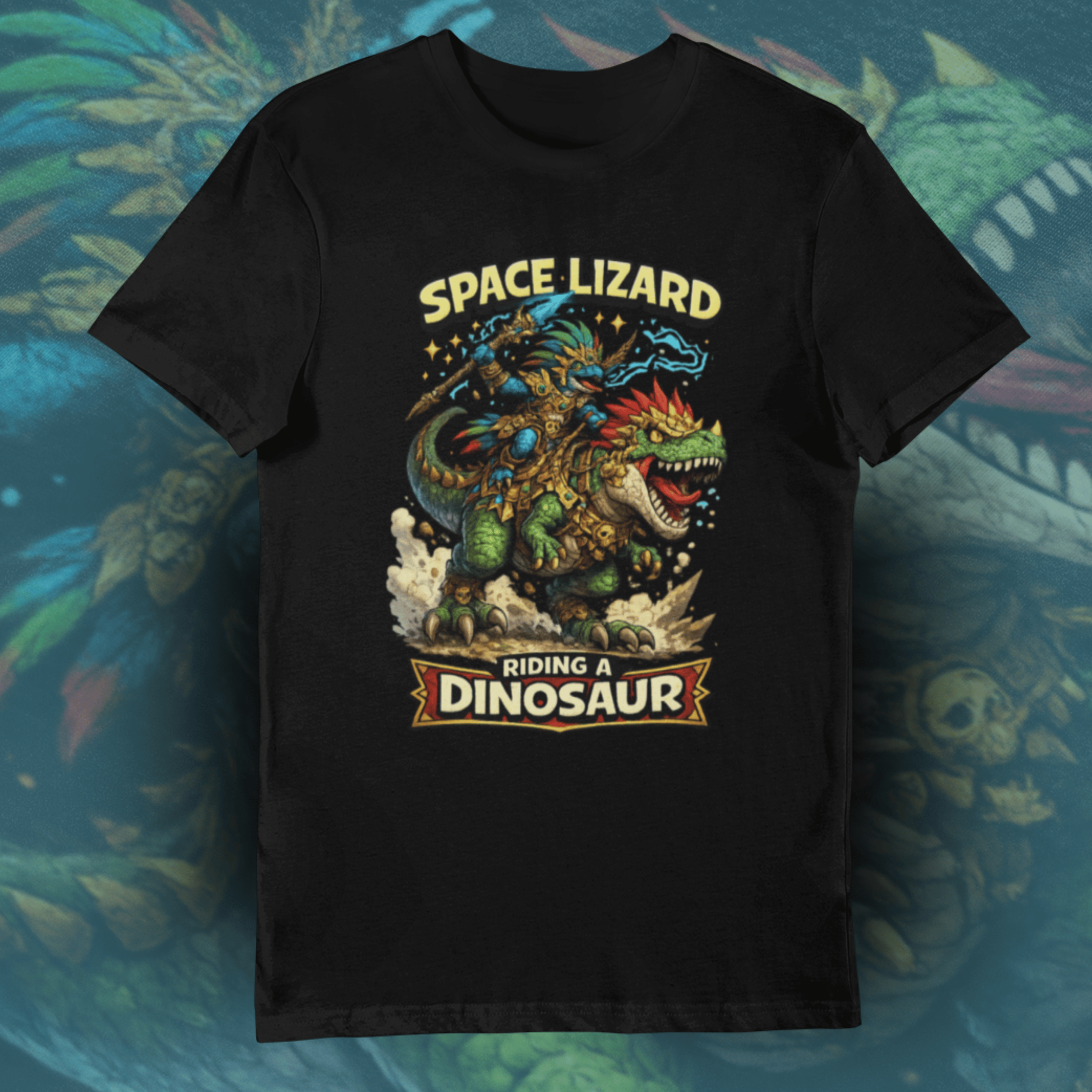 Wargamer T-Shirt: Space Lizard Riding a Dinosaur
