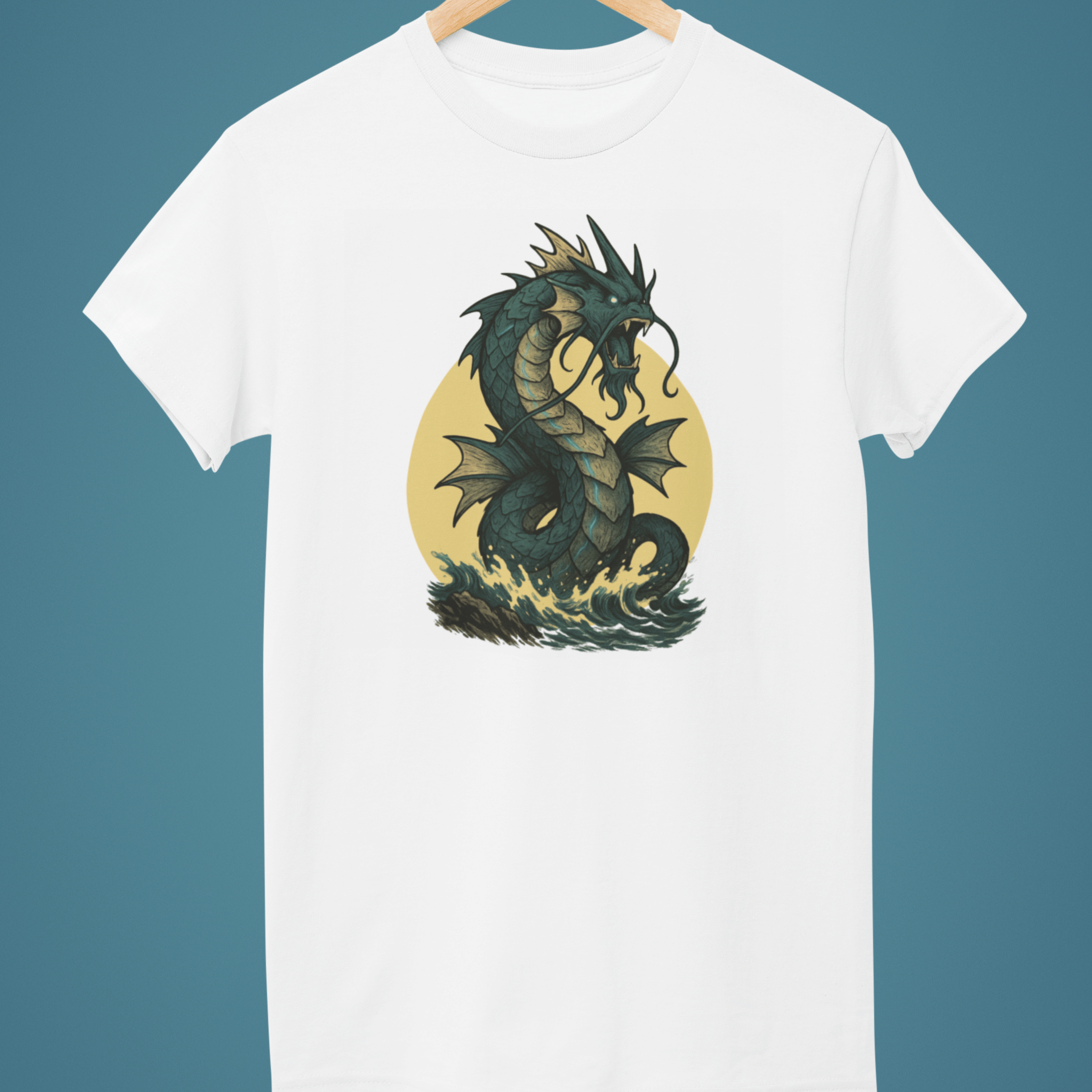 white Fantasy pokemon t-shirt inspired by Gyarados