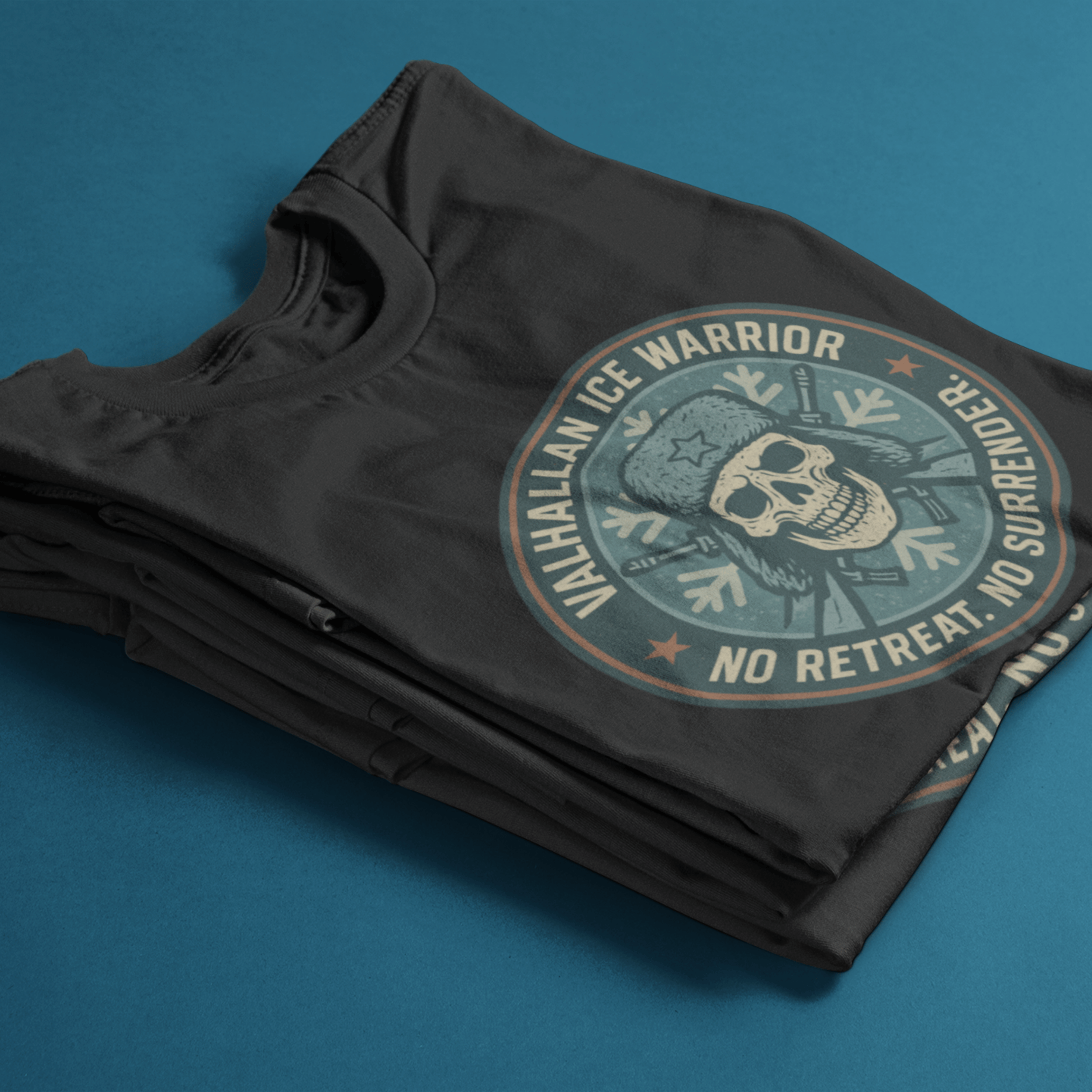 folded Warhammer 40k Valhallen Ice Warror tshirt with Imperial Guard emblem