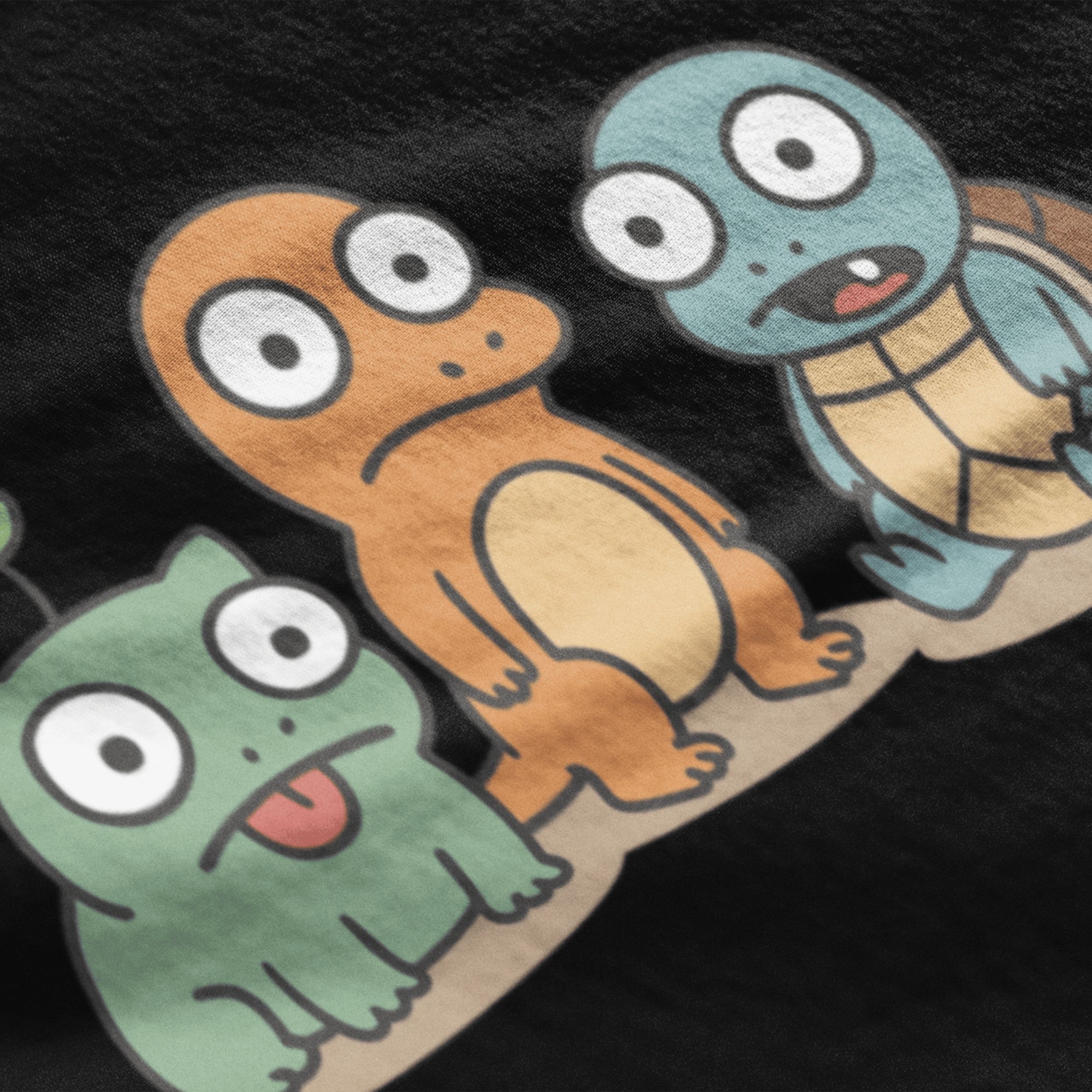 close up of funny pokemon t-shirt with derpy starters