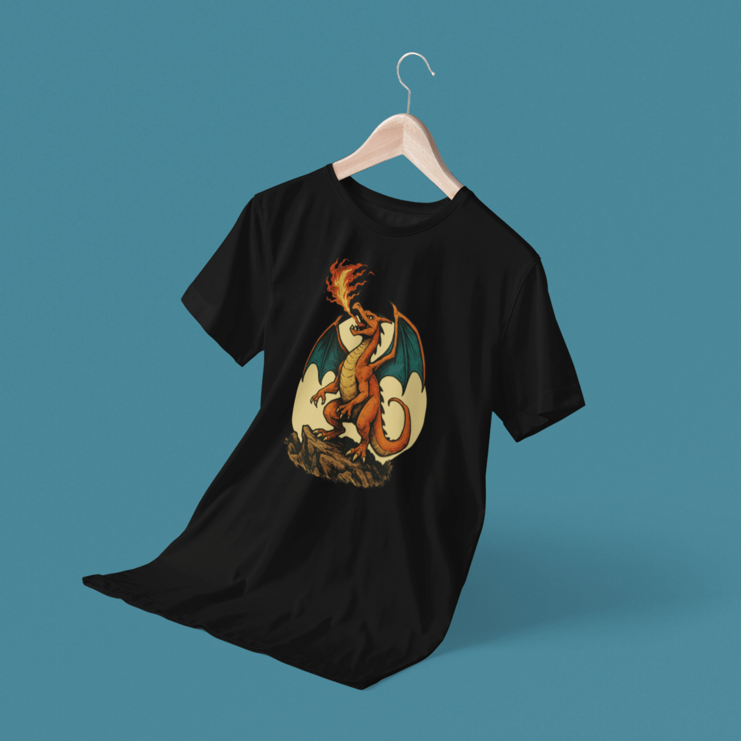 floating Pokemon t-shirt with fantasy style charizard dragon