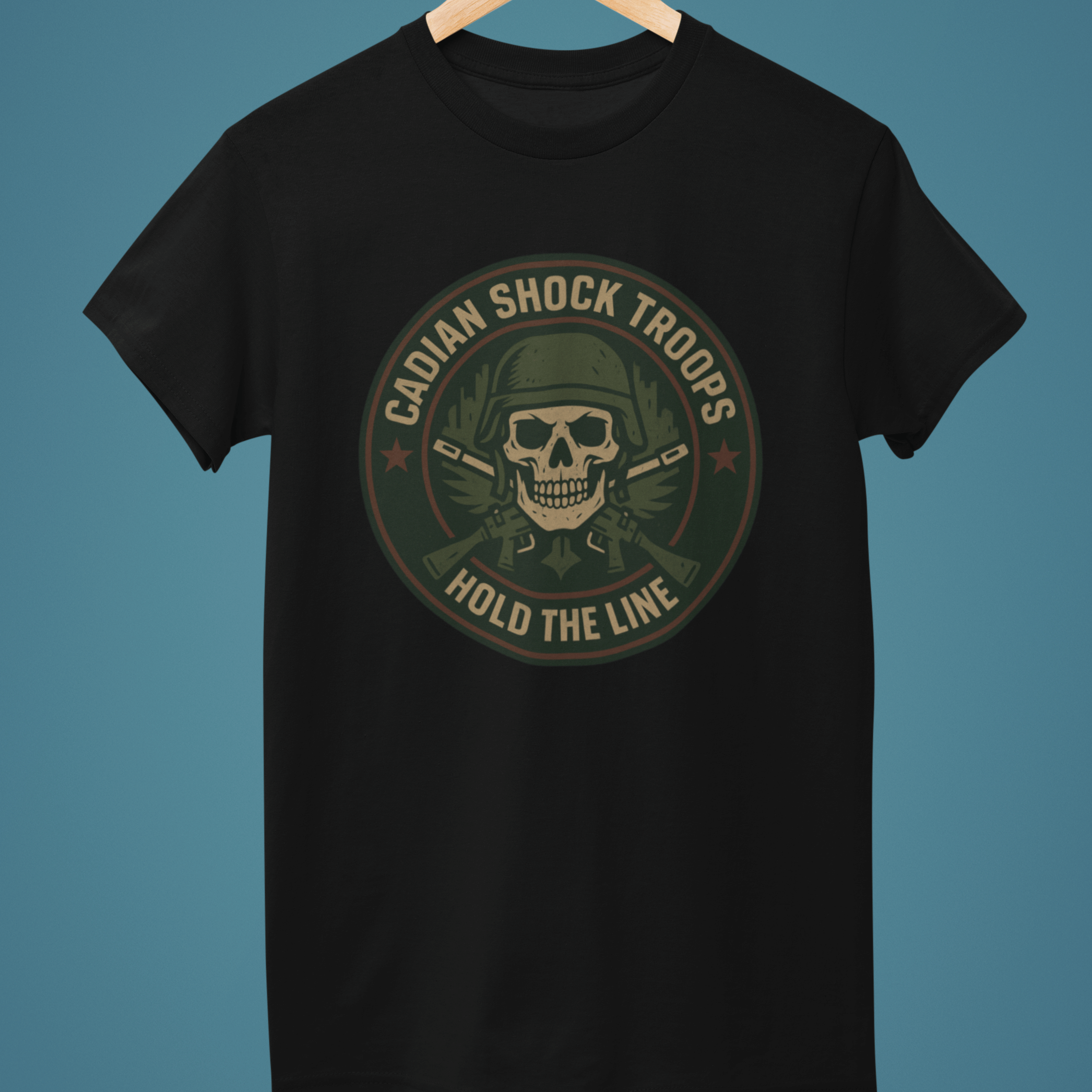 black Warhammer 40k cadian shock troop tshirt