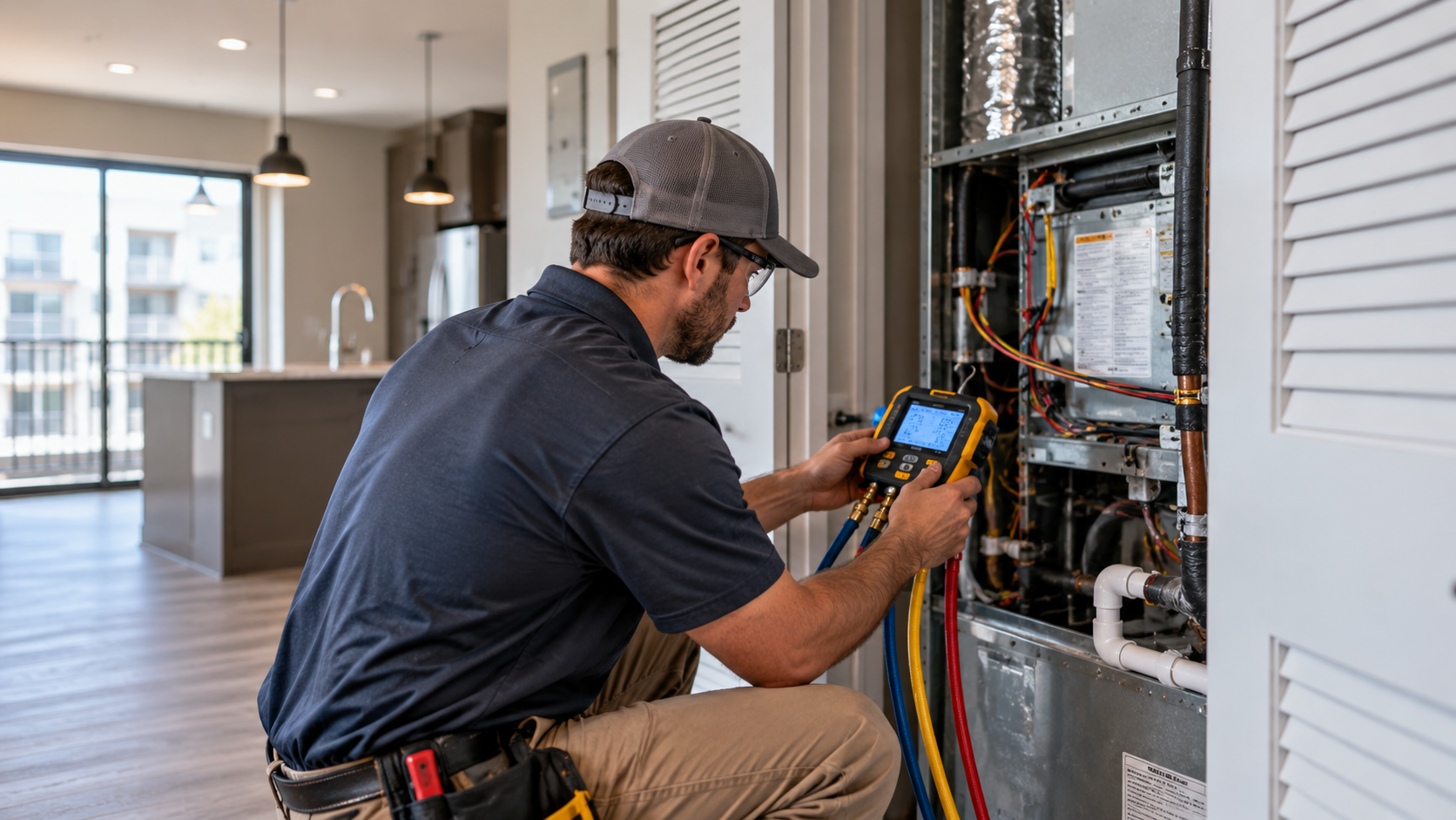 Technical Advisor performing diagnostic testing in a multifamily unit