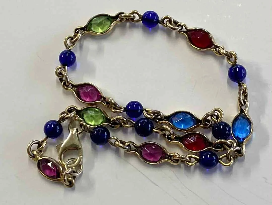 VINTAGE 9ct GOLD MULTI GEM BRACELET 8.5”