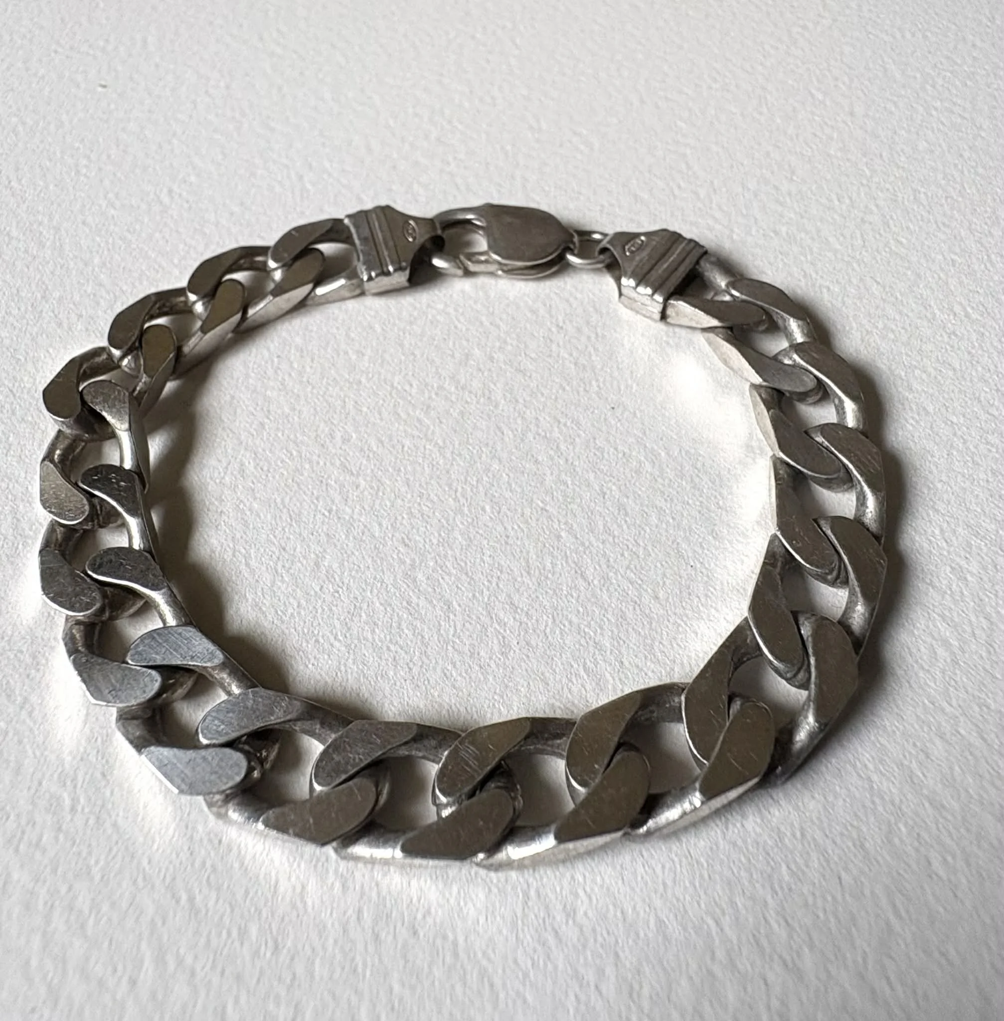 SILVER 925 FLAT FACETED CURB LINK CHAIN BRACELET - 8"