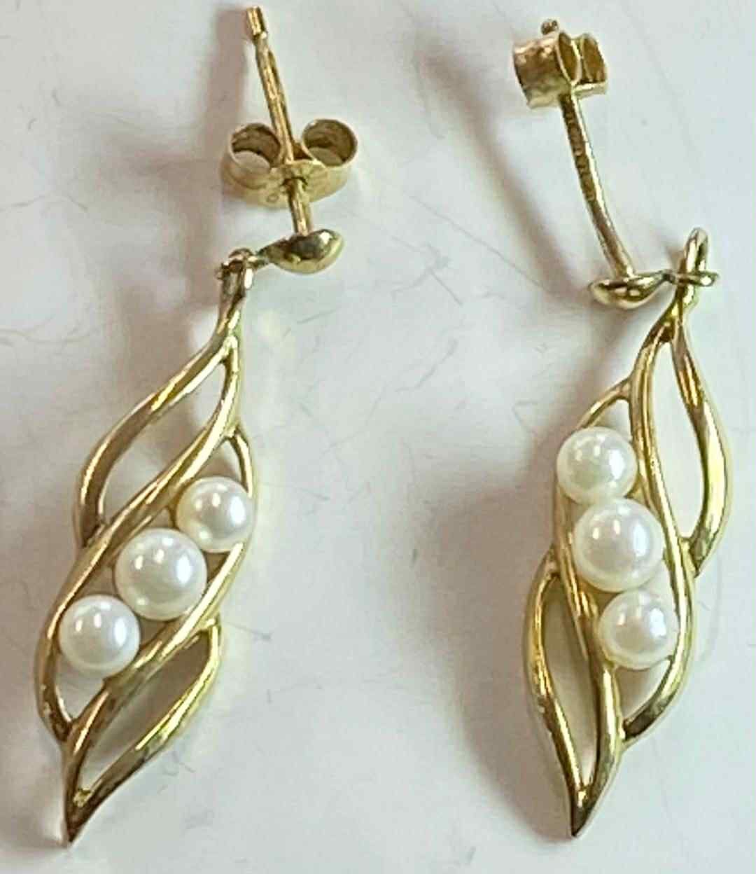 9ct GOLD & PEARL DROP & DANGLE EARRINGS