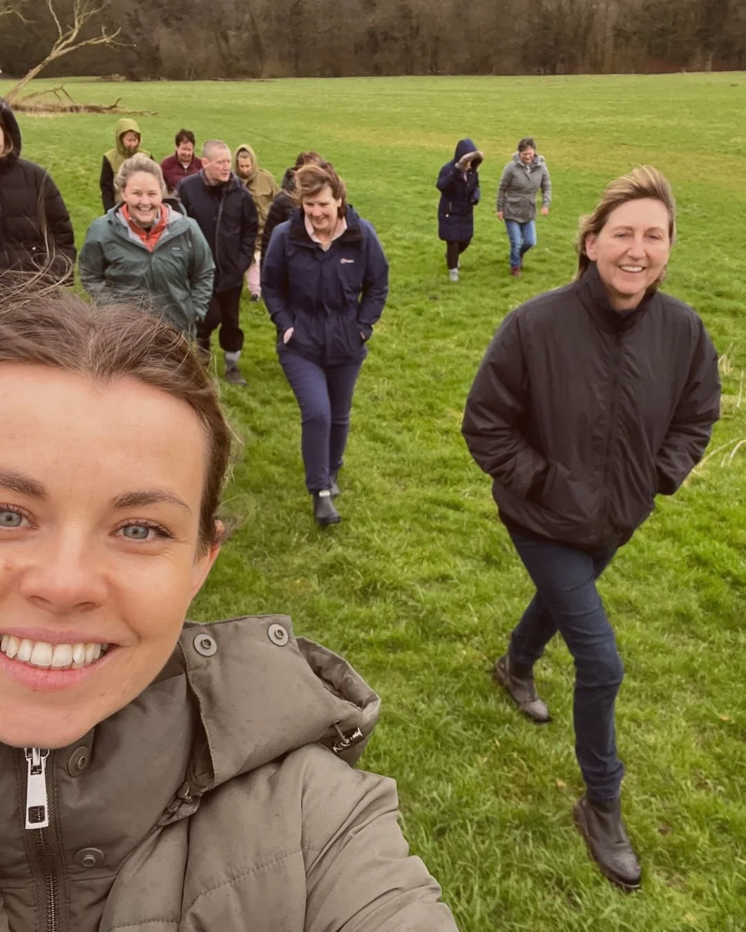 Community walk through the countryside with everyone on angharad's retreat
