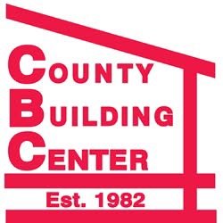 Logo for the County Building Center, established in 1982, with red text and design elements.
