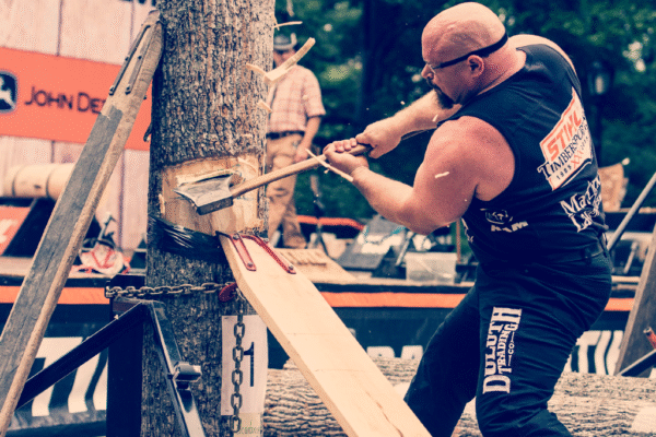 Above is an image of Arden Cogar, Jr. competing in the springboard chop at the 2015 U.S. Championship, which was held in Central Park, NYC. Photo Credit: STIHL Timbersports