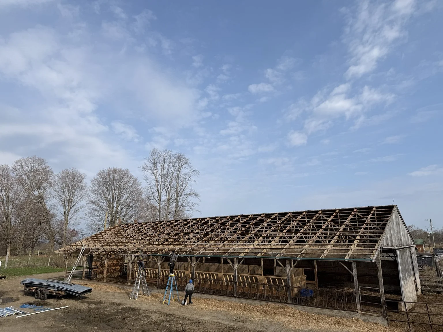 King Construction framing a new barn roof.