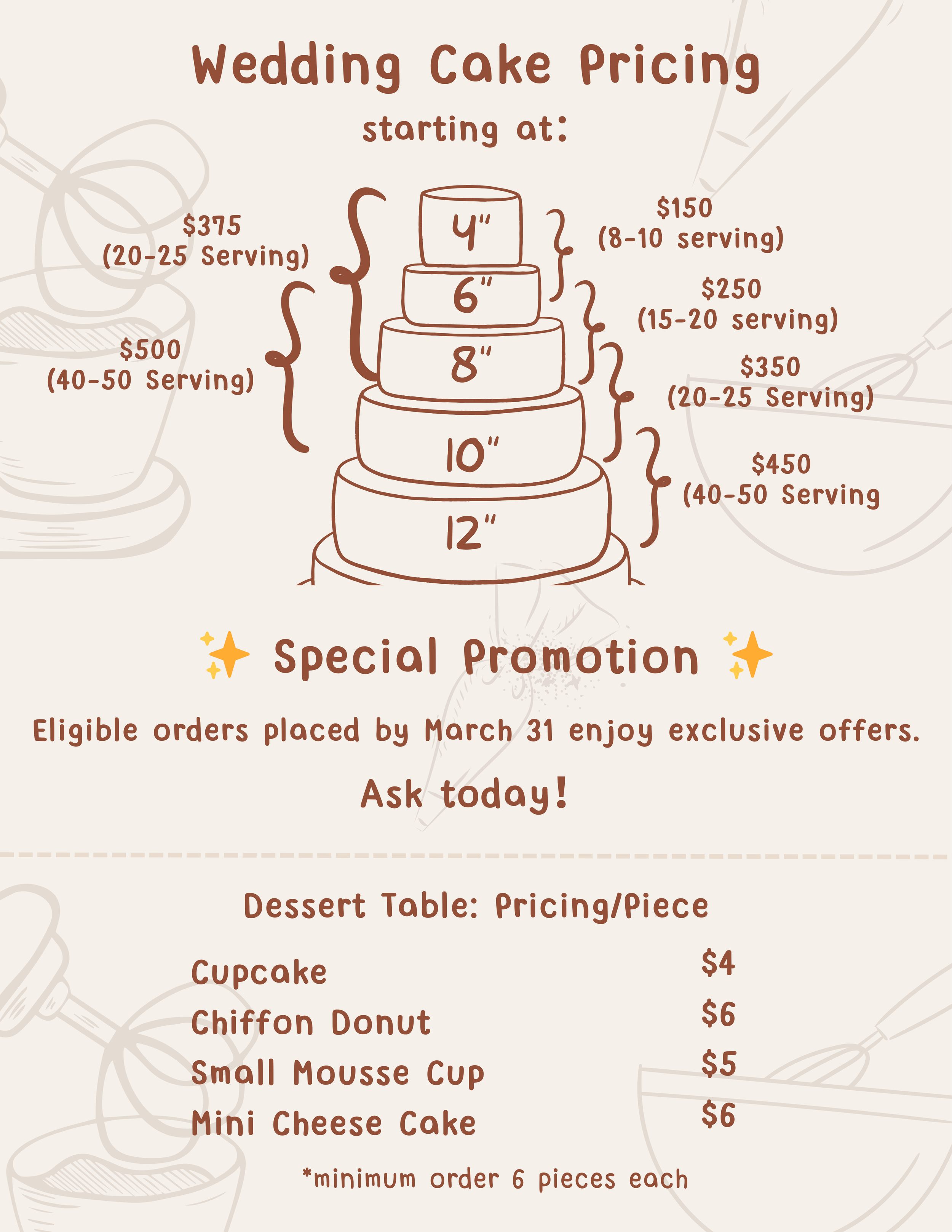 Wedding Cake Price List
