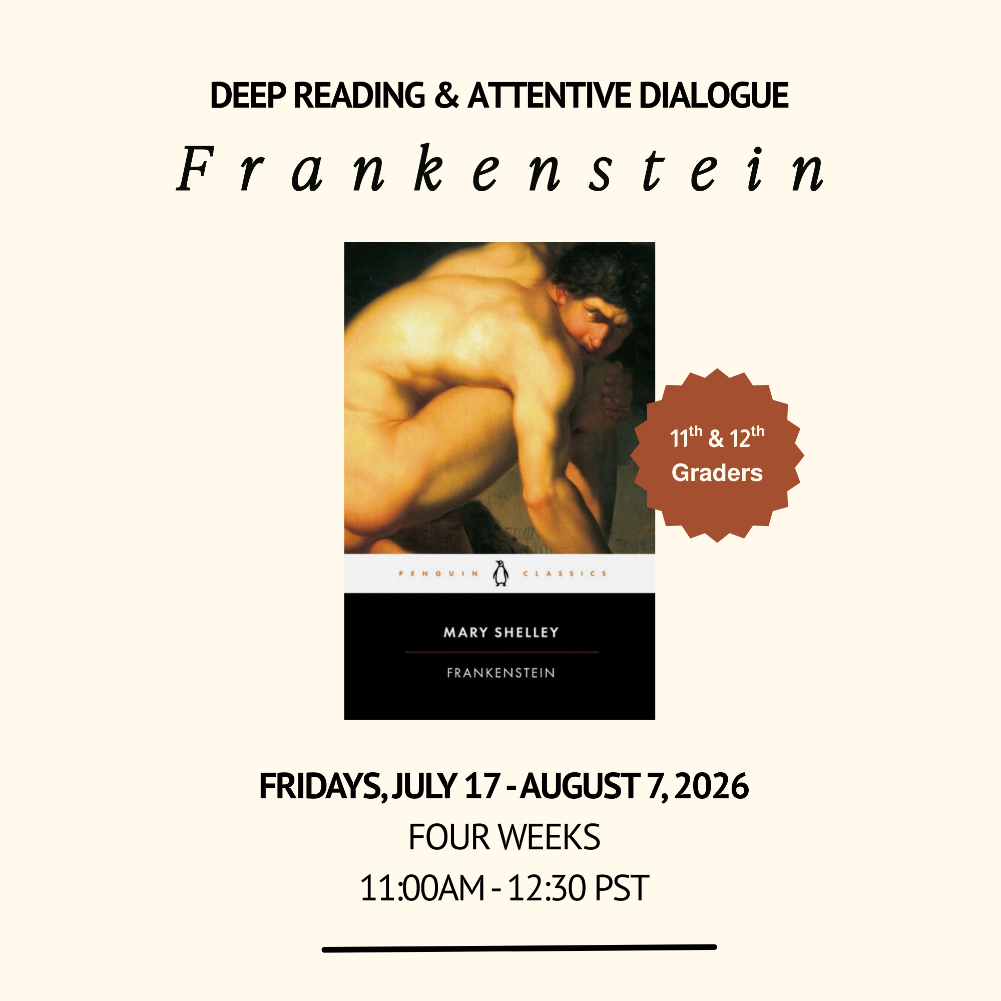 FRANKENSTEIN — Grades 11 and 12: Four Sessions in July 2026 (Fridays)