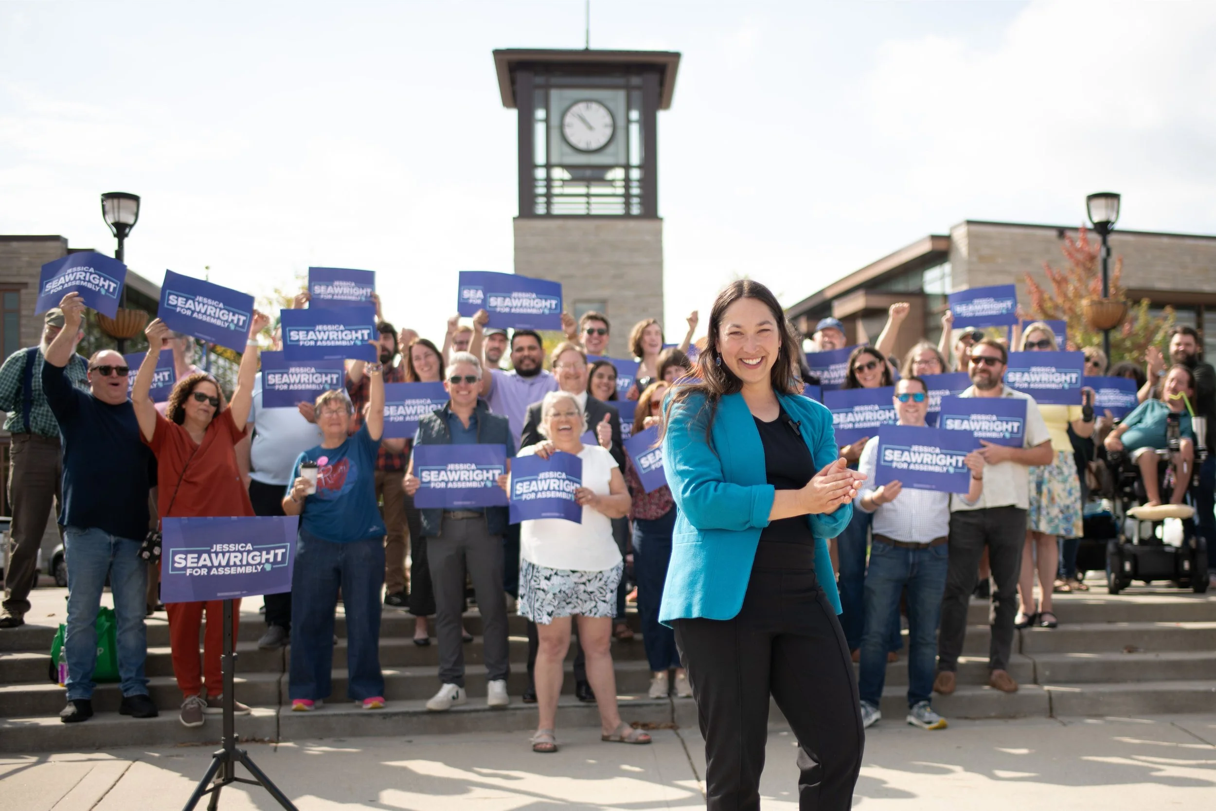 Photo of Jessica Seawright at her campaign launch in Oak Creek