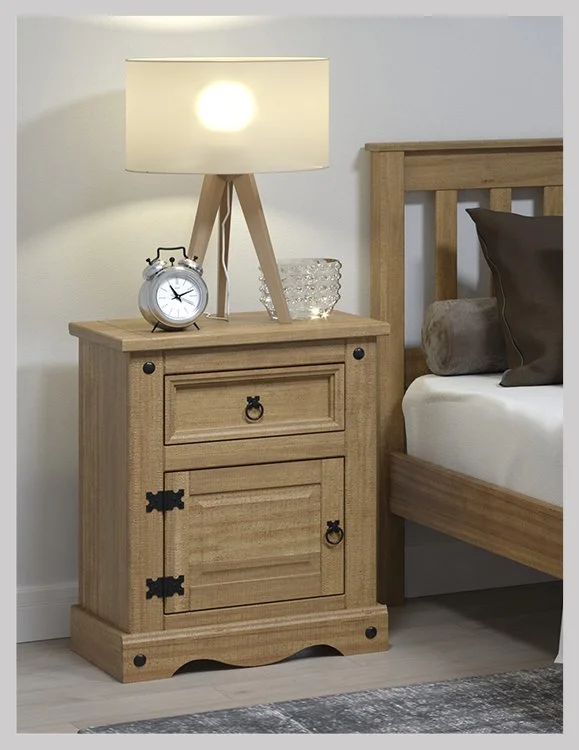 Premium Corona Pine 1 Drawer Bedside with Cupboard