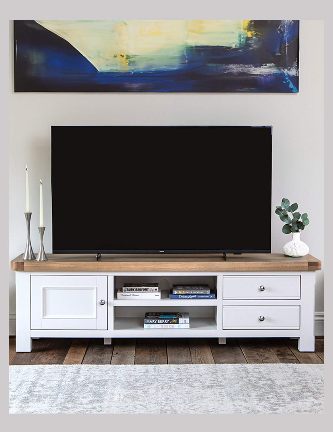 Claremont Large TV Unit with Cupboard Shelf and 2 Drawers