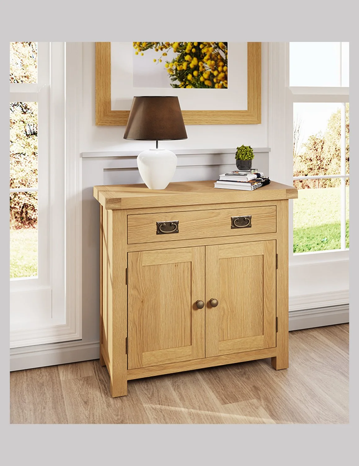 Country Oak Small 2 Door 1 Drawer Sideboard
