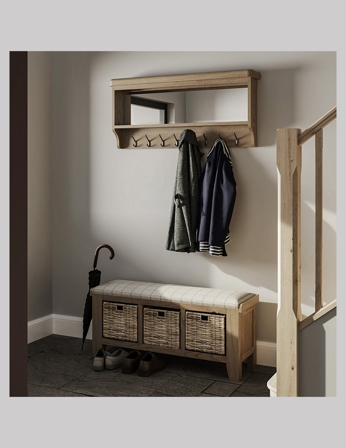 Homestead Smoked Oak Hall Bench and Optional Mirrored Top